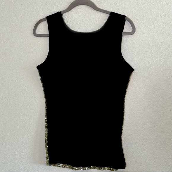 Calvin Klein Sleeveless Gold Sequin Tank Top Size Large Womens Rib Cotton Back - Picture 2 of 4